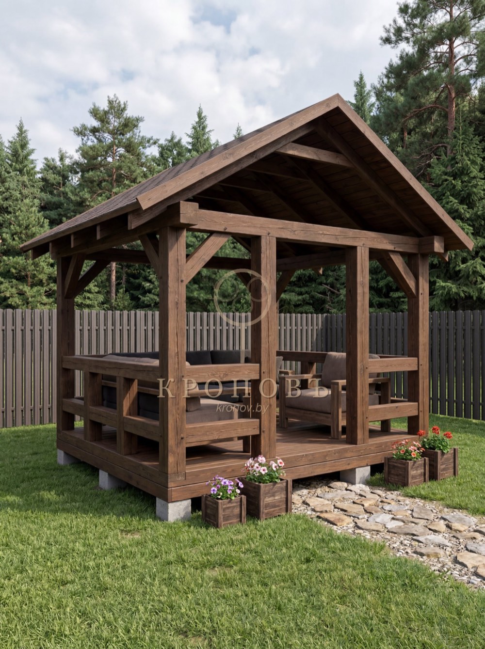 Бельведеръ в саду с пионами