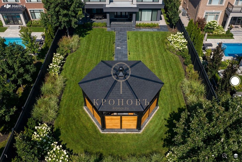 Беседка КРОНОВЪ — современная чёрная, аэросъёмка