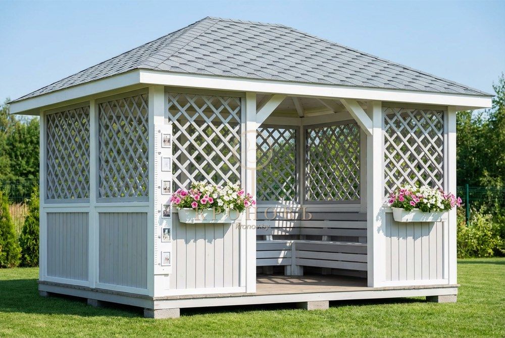 Беседка КРОНОВЪ — белая с решётчатыми стенами
